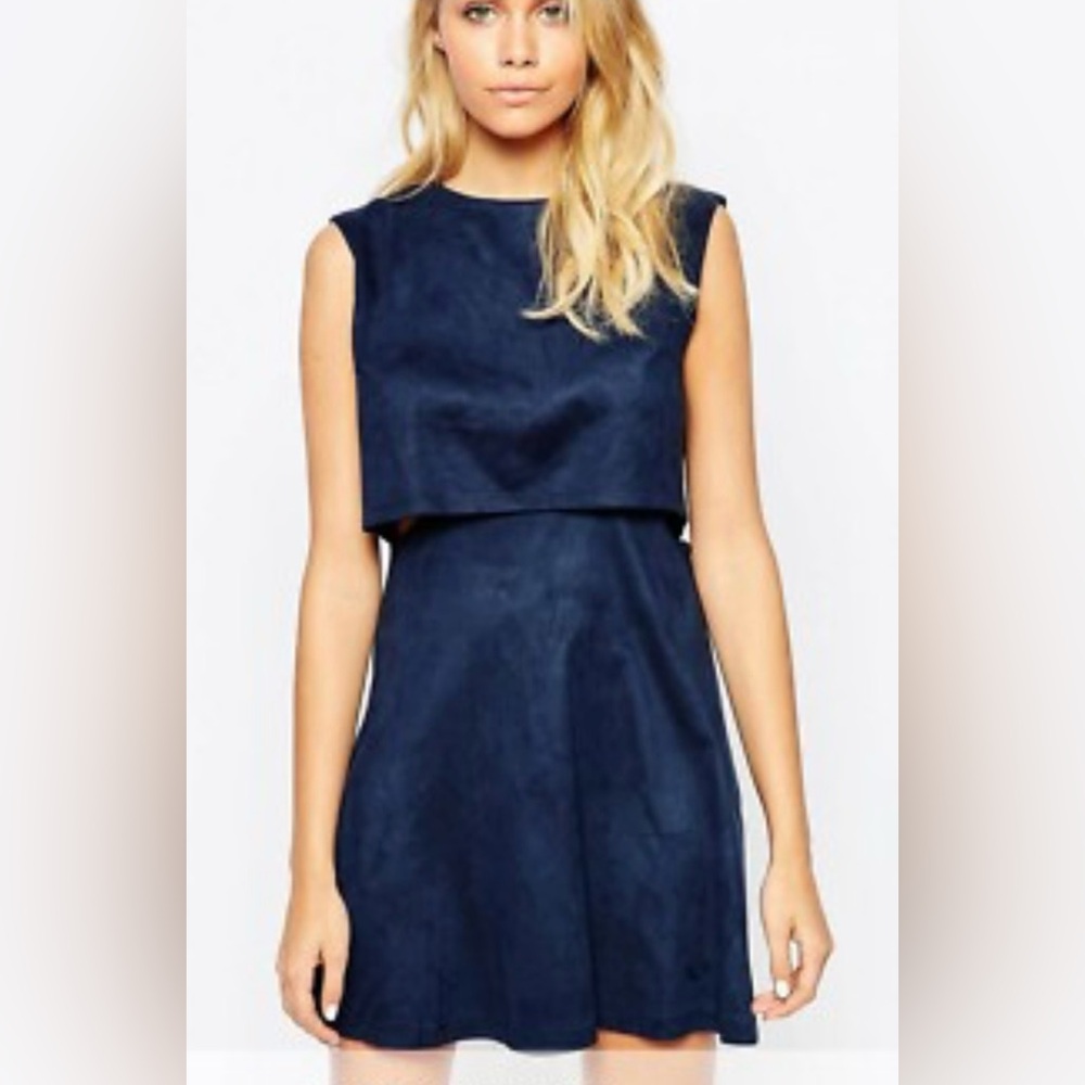 Fashion Union Navy Blue Suede Dress